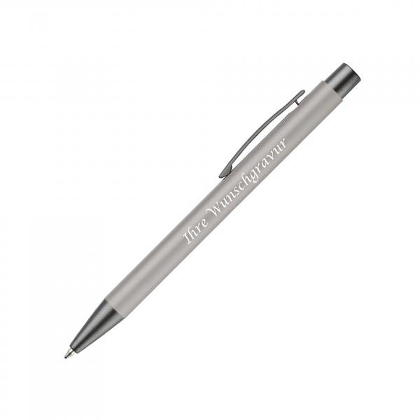 10x Kugelschreiber mit Gravur / aus Metall / mit Soft-Touch / Farbe: hellgrau