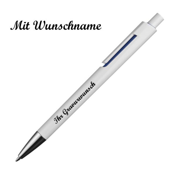 10x Kugelschreiber mit Namensgravur - mit Applikationen - Farbe: weiß-blau