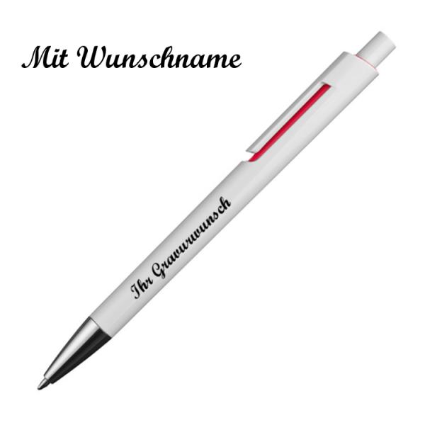 10x Kugelschreiber mit Namensgravur - mit Applikationen - Farbe: weiß-rot