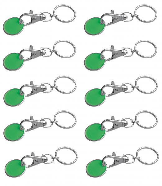 10x Metall Schlüsselanhänger mit Einkaufschip / Farbe: grün