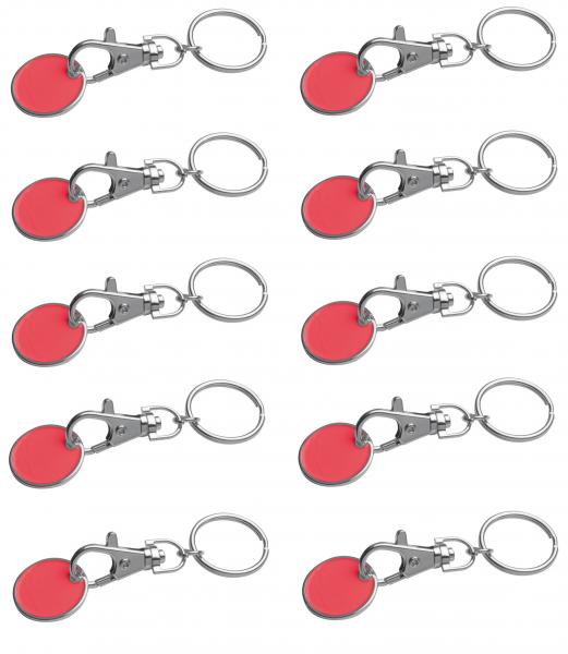 10x Metall Schlüsselanhänger mit Einkaufschip / Farbe: rot