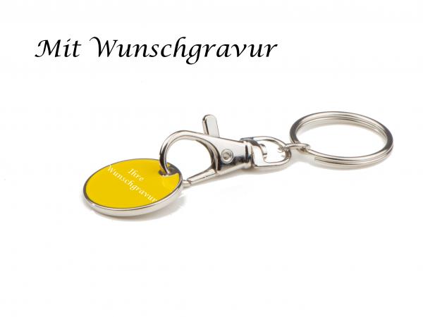 10x Metall Schlüsselanhänger mit Gravur / mit Einkaufschip / Farbe: gelb