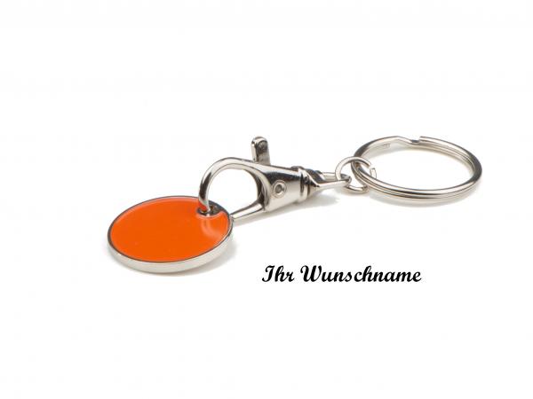 10x Metall Schlüsselanhänger mit Namensgravur - mit Einkaufschip - Farbe: orange