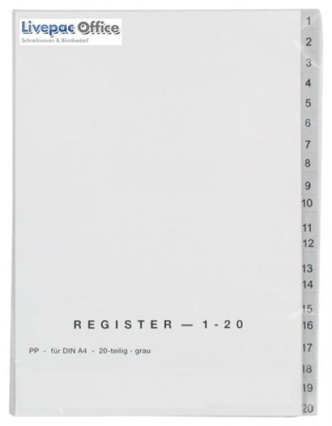 10x Ordner Register 1-20 / DIN A4 / Farbe: grau / 20tlg.