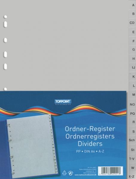 10x Ordner Register DIN A4 von A-Z aus PP grau