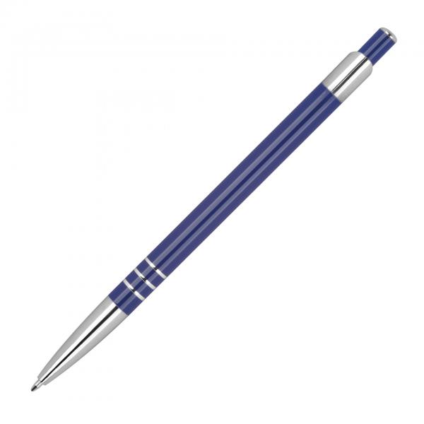 10x Schlanker Kugelschreiber aus Metall mit Gravur / Farbe: blau