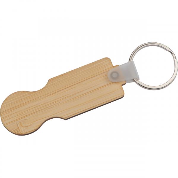 10x Schlüsselanhänger aus Bambus / mit Einkaufswagenchip und Schlüsselring