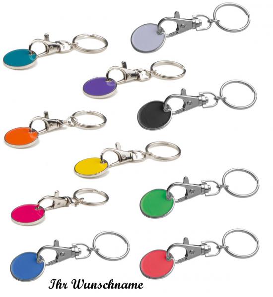 10x Schlüsselanhänger mit Namensgravur - mit Einkaufschip - 10 Farben