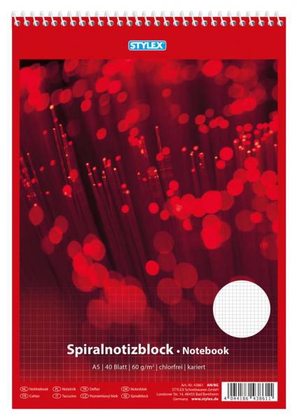 10x Spiral-Notizblock / Schreibblock / DIN A5 / kariert