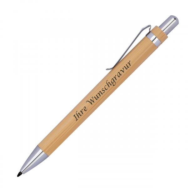10x Tintenloser Schreibstift mit Gravur / aus Bambus - Kugelschreiber Ersatz