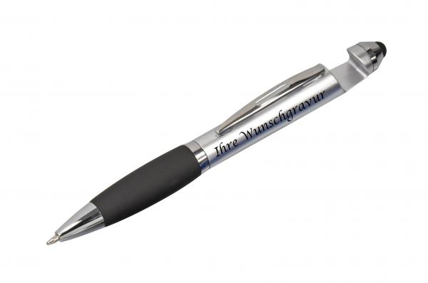 10x Touchpen Drehkugelschreiber mit Gravur / mit Handyhalterung