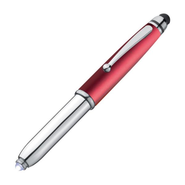 10x Touchpen Kugelschreiber / mit LED Licht und Touchscreenstift / silber-rot