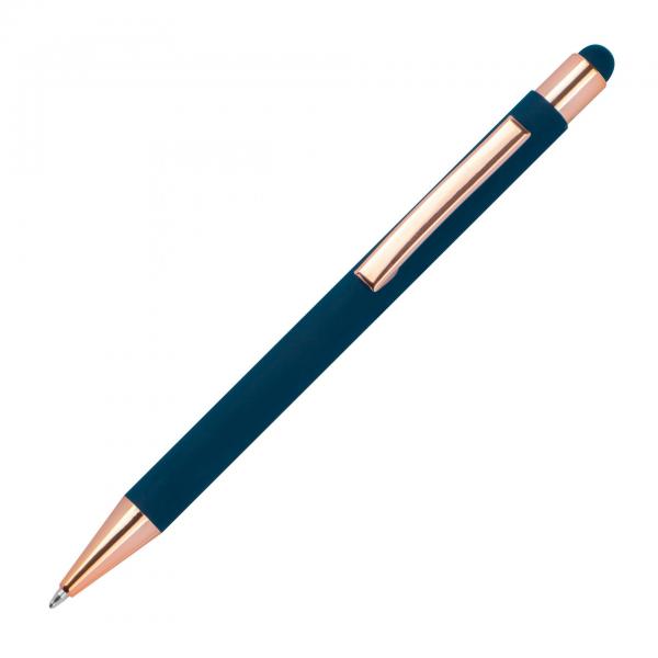 10x Touchpen Kugelschreiber mit Gravur / aus Metall / Farbe: rosegold-dunkelblau