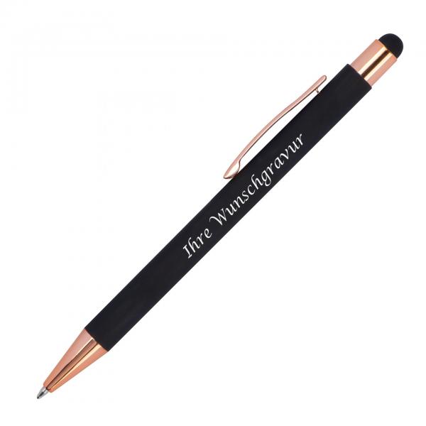 10x Touchpen Kugelschreiber mit Gravur / aus Metall / Farbe: rosegold-schwarz