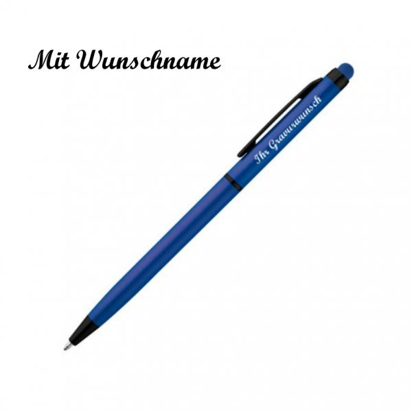 10x Touchpen Kugelschreiber mit Namensgravur - aus Metall - Farbe: blau