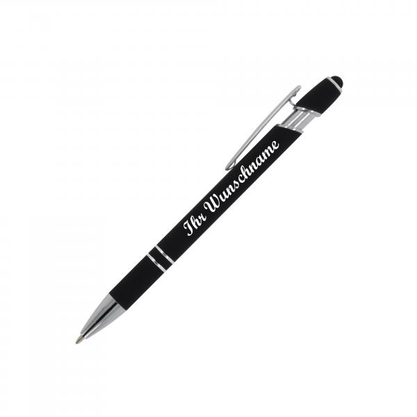 10x Touchpen Kugelschreiber mit Namensgravur - aus Metall - Soft-Touch - schwarz