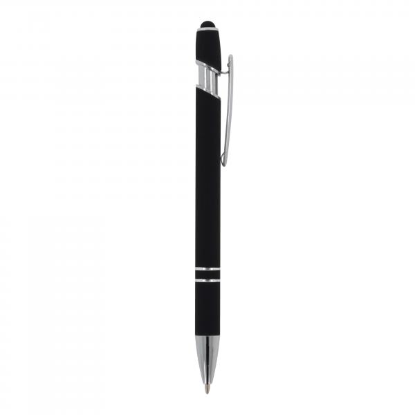 10x Touchpen Kugelschreiber mit Namensgravur - aus Metall - Soft-Touch - schwarz