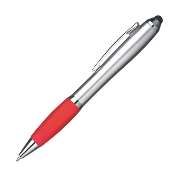 10x Touchpen Kugelschreiber mit Namensgravur - Farbe: silber-rot