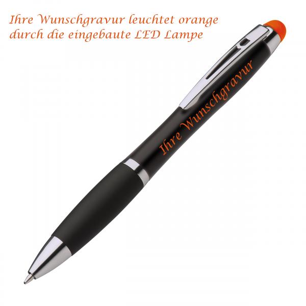 10x Touchpen Leucht-Kugelschreiber mit Gravur / Farbe: schwarz-orange