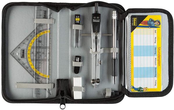 11tlg. Geometrie- und Zeichenset mit Zirkel, Radierer , Dreieck, Lineal ...