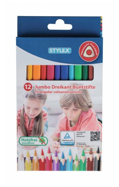 12 dicke Jumbo Dreikant-Buntstifte / 12 verschiedene Farben