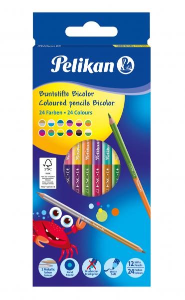 12 Pelikan Buntstifte "Bicolor" / 12 Stifte mit 24 verschiedenen Farben