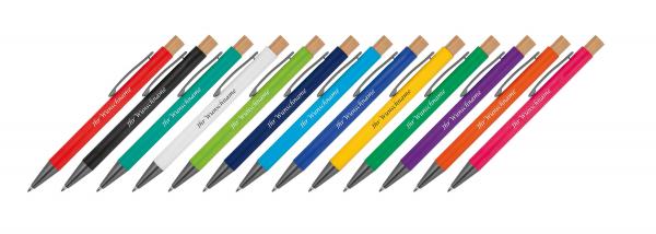 13x Kugelschreiber mit Gravur / aus recyceltem Alu mit Bambusdrücker / 13 Farben