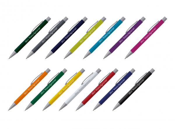 14x Metall-Kugelschreiber mit Gravur / mit rubber finish Oberfläche / 14 Farben