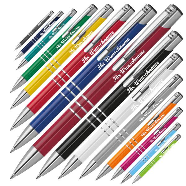 15 Kugelschreiber aus Metall mit Namensgravur / lackiert - 15 Farben (matt)