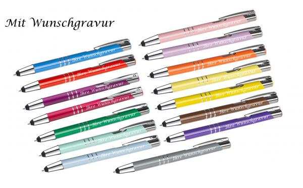 15 Touchpen Kugelschreiber aus Metall mit Gravur  / 15 verschiedene Farben