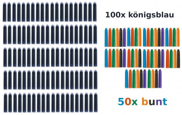 150 Füllerpatronen / 100 blaue Tintenpatronen + 50 farbige Tintenpatronen
