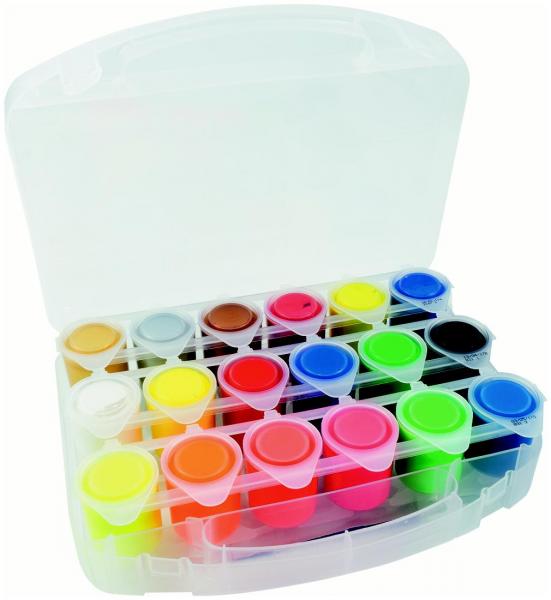 18 Schulmalfarben mit je 25ml / 18 verschiedene Farben / im transparentem Koffer