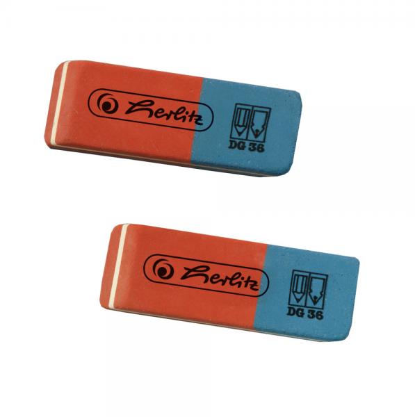 2 Herlitz Radierer / Farbe: rot/blau / radiert Bleistift und Tinte