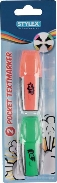 2 Mini Textmarker / Farbe: je 1x orange + grün