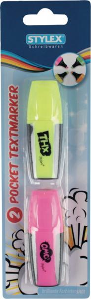 2 Mini Textmarker / Farbe: je 1x pink + gelb