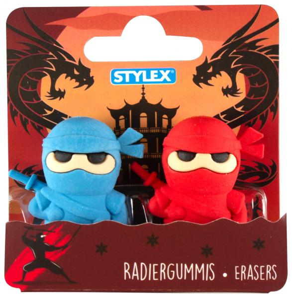 2 Radiergummis "Ninja" / Radierer / Farbe:  je 1x rot + blau