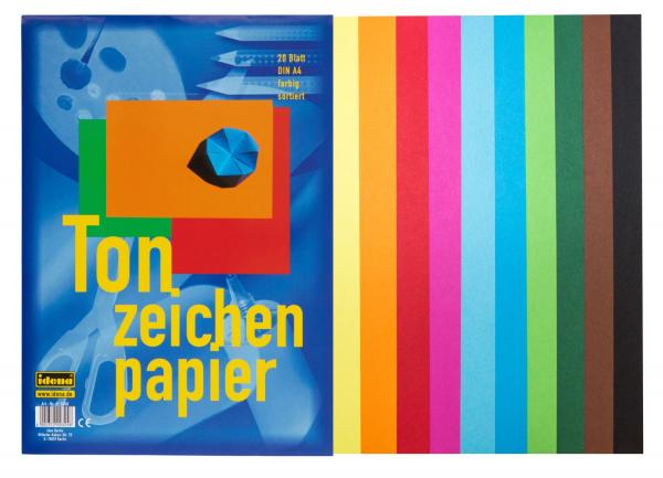20 Blatt Tonzeichenpapier / DIN A4 / 10 verschiedene Farben