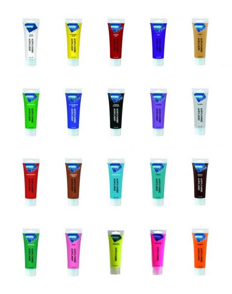 20 Flaschen Acrylfarbe Set mit 20 verschiedene Farben mit je 75ml