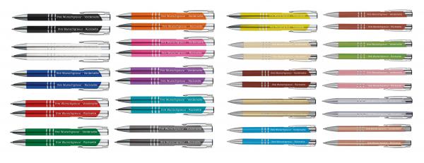 20 Kugelschreiber aus Metall mit beidseitige Gravur / 20 verschiedene Farben