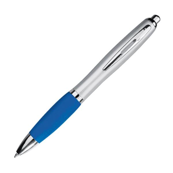 20 Kugelschreiber mit Gravur / mit satiniertem Gehäuse / Farbe: silber-blau