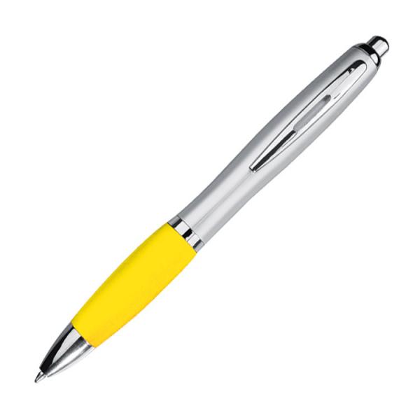 20 Kugelschreiber mit Gravur / mit satiniertem Gehäuse / Farbe: silber-gelb
