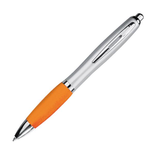 20 Kugelschreiber mit Gravur / mit satiniertem Gehäuse / Farbe: silber-orange