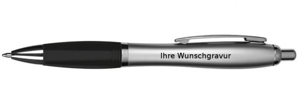 20 Kugelschreiber mit Gravur / mit satiniertem Gehäuse / Farbe: silber-schwarz