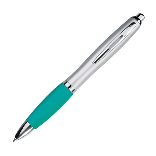 20 Kugelschreiber mit Gravur / mit satiniertem Gehäuse / Farbe: silber-türkis