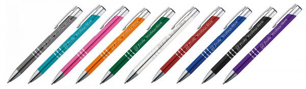 20 Kugelschreiber mit Gravur "Frohe Weinachten" / aus Metall / 20 Farben