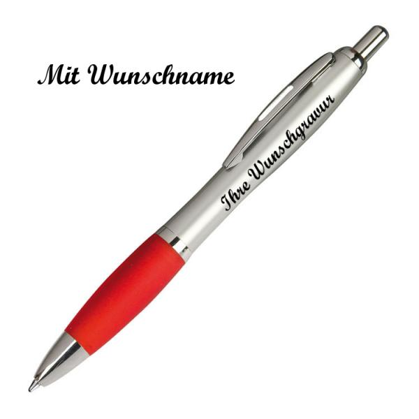20 Kugelschreiber mit Namensgravur - mit satiniertem Gehäuse - Farbe: silber-rot