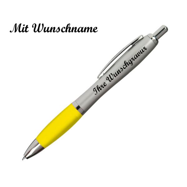 20 Kugelschreiber mit Namensgravur - mit satiniertem Gehäuse -Farbe: silber-gelb