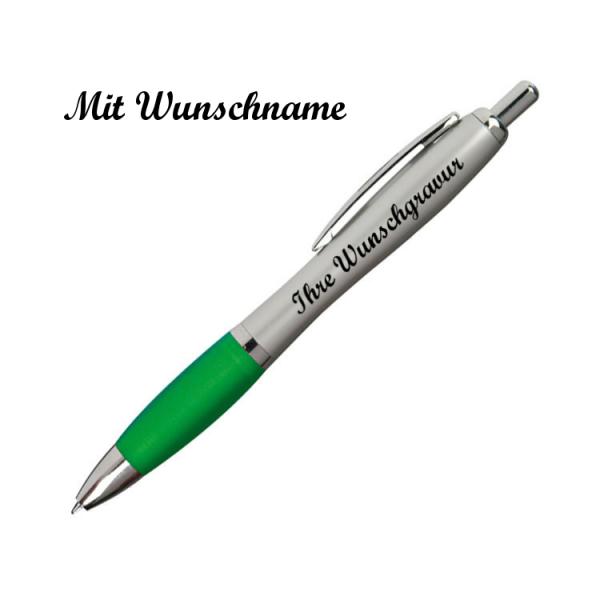 20 Kugelschreiber mit Namensgravur - mit satiniertem Gehäuse -Farbe: silber-grün
