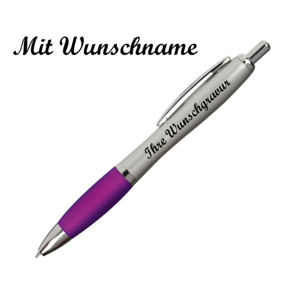 20 Kugelschreiber mit Namensgravur - mit satiniertem Gehäuse -Farbe: silber-lila