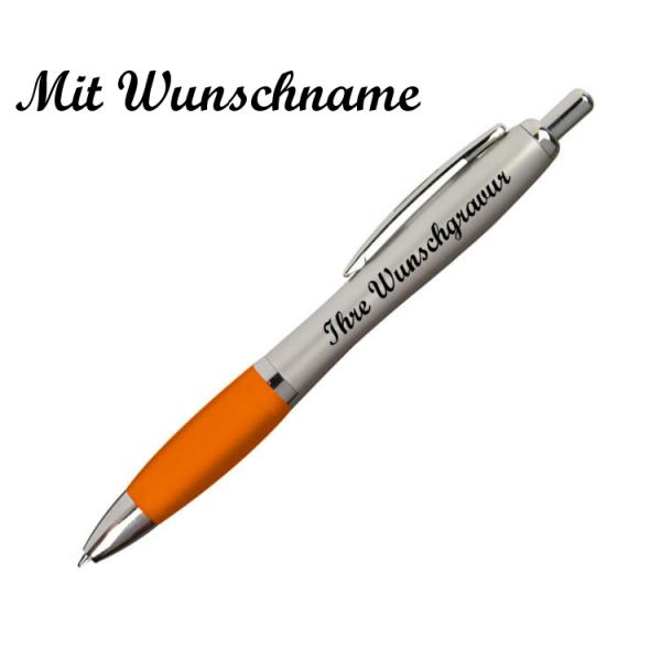 20 Kugelschreiber mit Namensgravur - satiniertes Gehäuse - Farbe: silber-orange
